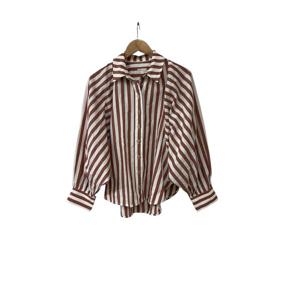Anthropologie Top Small Womens Pilcro Bailey Boyfriend Batwing Striped Shirt - Picture 3 of 7
